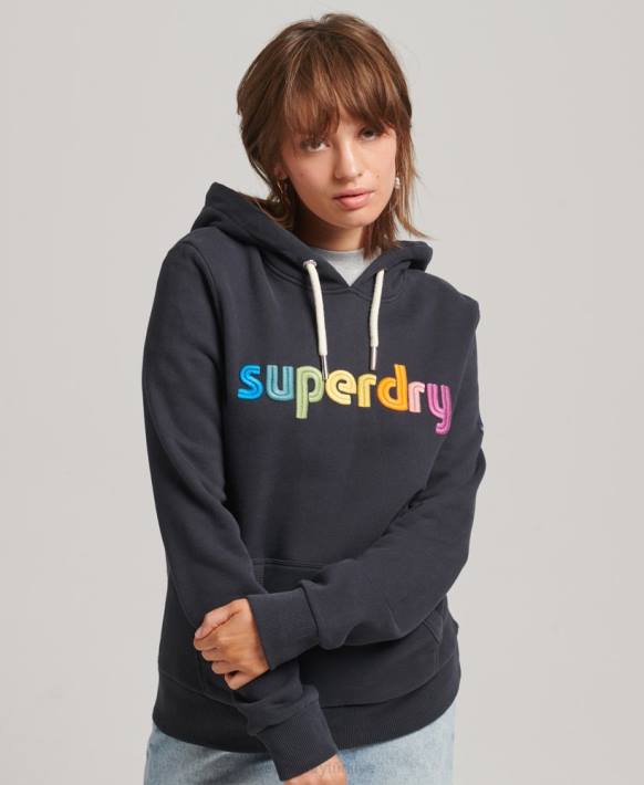 kadınlar Superdry Donanma işlemeli gökkuşağı logosu kapşonlu NNTB3428