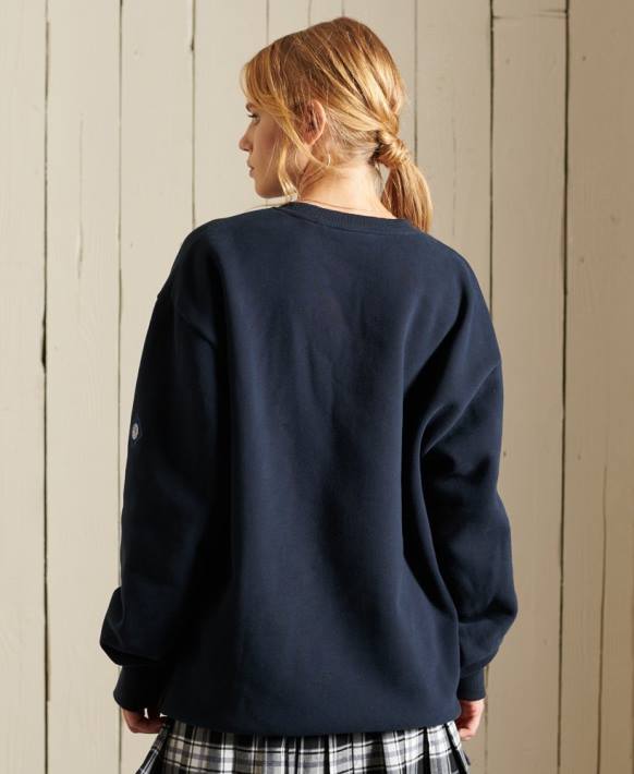 kadınlar Superdry Donanma kolej ekip sweatshirt NNTB5998