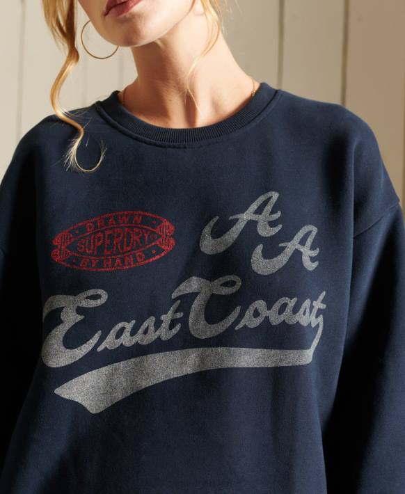 kadınlar Superdry Donanma kolej ekip sweatshirt NNTB5998