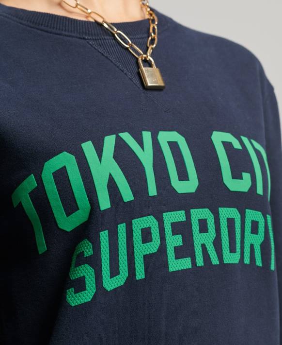 kadınlar Superdry Donanma kolej grafik büyük boy mürettebat sweatshirt NNTB6161