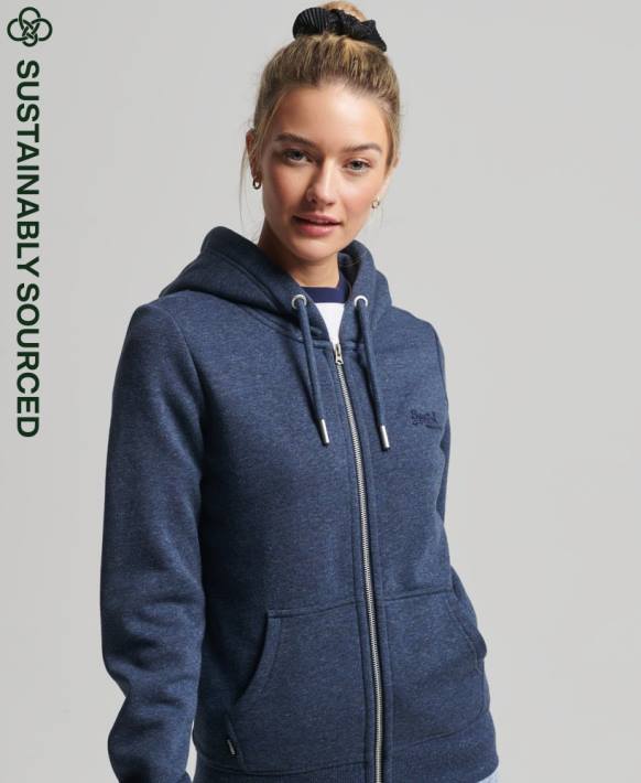 kadınlar Superdry Donanma organik pamuklu eski logo fermuarlı kapüşonlu svetşört NNTB3421