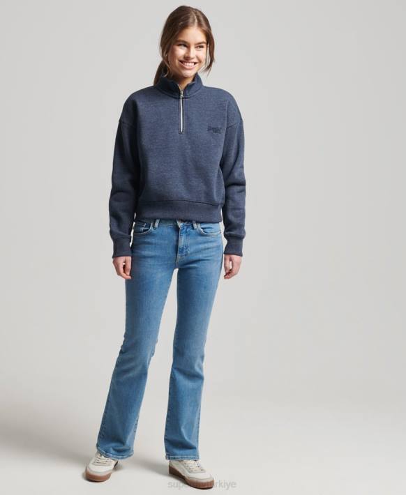 kadınlar Superdry Donanma organik pamuklu eski logo henley sweatshirt NNTB5845