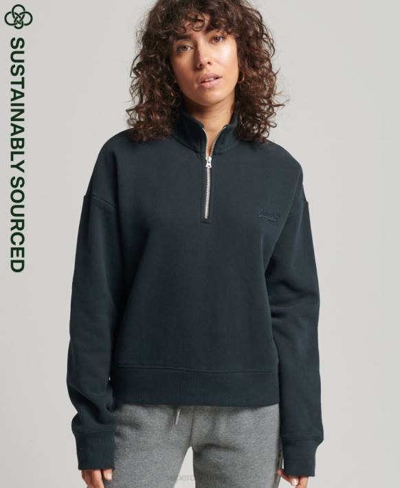 kadınlar Superdry Donanma organik pamuklu eski logo henley sweatshirt NNTB6649