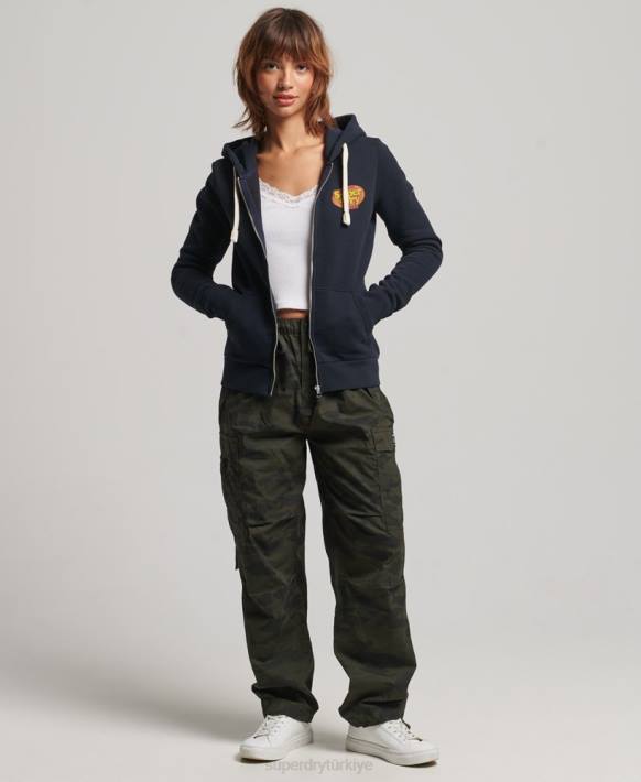 kadınlar Superdry Donanma vintage cooper nostaljik fermuarlı kapşonlu NNTB5936