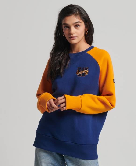kadınlar Superdry Donanma vintage kolej raglan ekip sweatshirt NNTB5760
