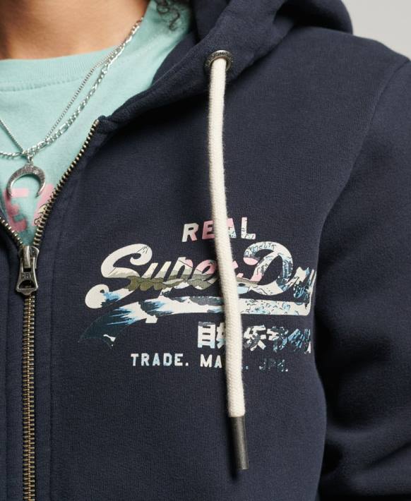 kadınlar Superdry Donanma vintage logo anlatımlı fermuarlı kapşonlu NNTB6059