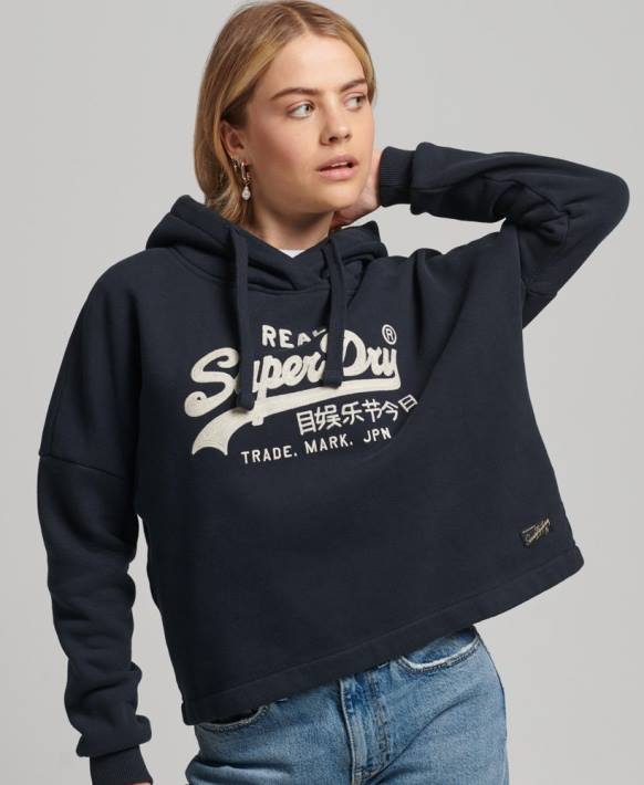 kadınlar Superdry Donanma vintage logo kutusuna uygun kapşonlu NNTB5864