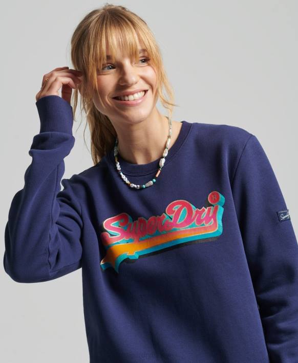 kadınlar Superdry Donanma vintage logo sezonluk mürettebat sweatshirt NNTB5958