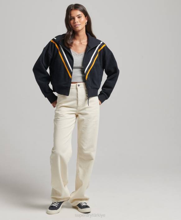 kadınlar Superdry Donanma vintage zikzak polar üst NNTB5927