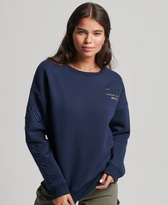 kadınlar Superdry Donanma yerleşik ekip sweatshirt NNTB5879