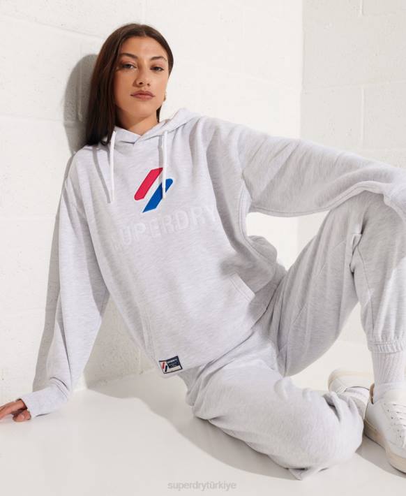 kadınlar Superdry açık gri aplike büyük boy kapşonlu NNTB3449
