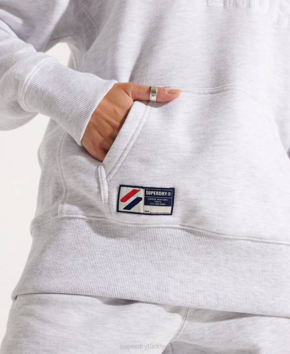 kadınlar Superdry açık gri aplike büyük boy kapşonlu NNTB3449