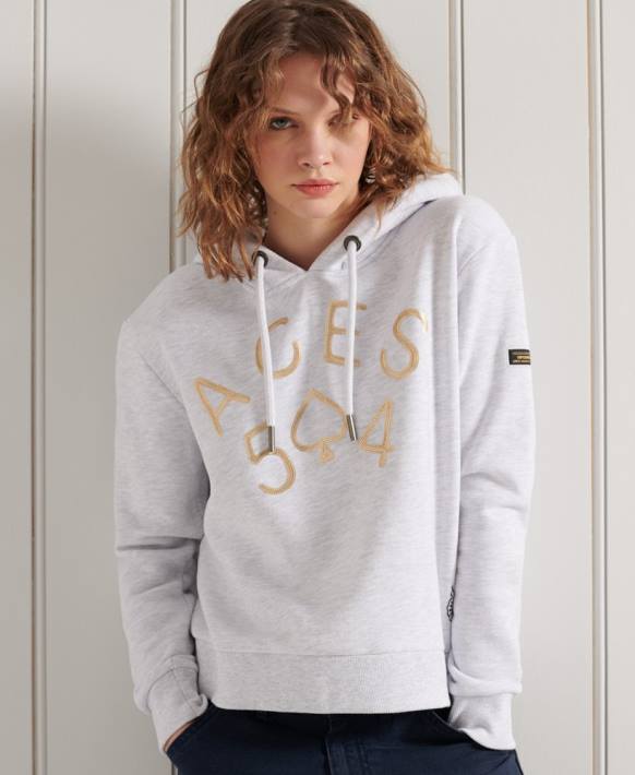 kadınlar Superdry açık gri askeri logolu kırpma kapşonlu NNTB3495