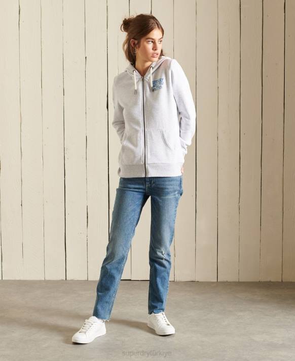 kadınlar Superdry açık gri atletizm zip kapşonlu NNTB6085