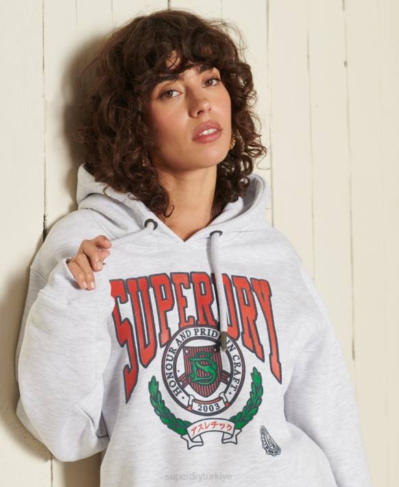 kadınlar Superdry açık gri boho grafik ana hoodie NNTB5956