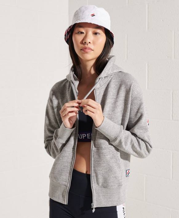 kadınlar Superdry açık gri code sportstyle fermuarlı kapüşonlu svetşört NNTB3452