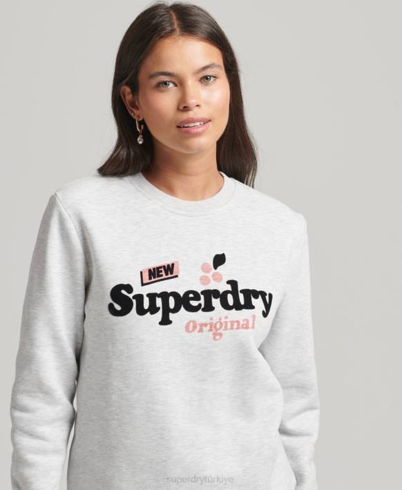 kadınlar Superdry açık gri cooper nostalji ekip sweatshirt NNTB6002