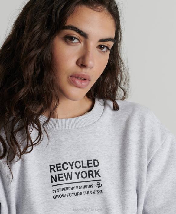kadınlar Superdry açık gri geri dönüşümlü şehir ekibi sweatshirt NNTB6089