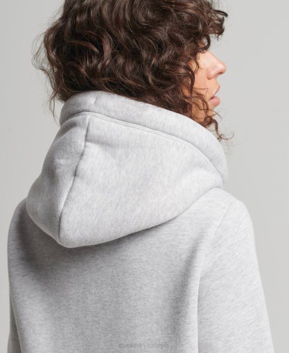kadınlar Superdry açık gri organik pamuklu eski logo işlemeli fermuarlı kapüşonlu svetşört NNTB3316