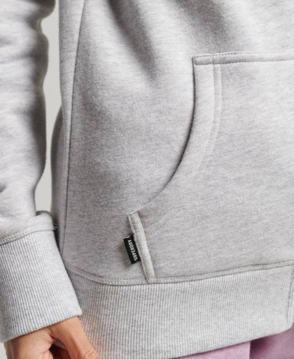 kadınlar Superdry açık gri organik pamuklu eski logo işlemeli fermuarlı kapüşonlu svetşört NNTB3316