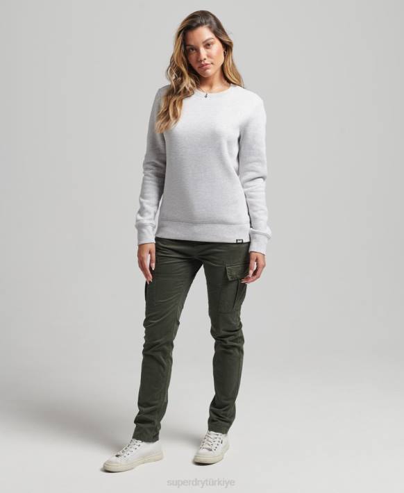 kadınlar Superdry açık gri organik pamuklu essential logolu ekip sweatshirt NNTB3402