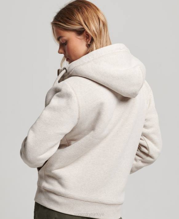 kadınlar Superdry açık gri organik pamuklu siyah ayı borg fermuarlı kapşonlu NNTB6093