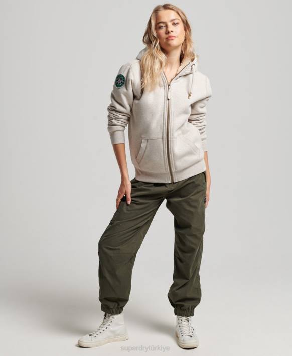 kadınlar Superdry açık gri organik pamuklu siyah ayı borg fermuarlı kapşonlu NNTB6093