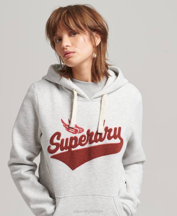 kadınlar Superdry açık gri senaryo stili kolej kapşonlu NNTB3443