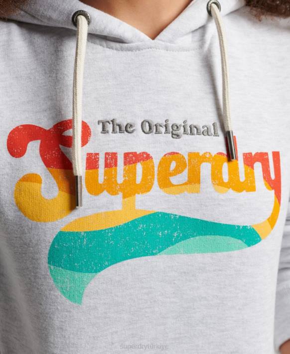 kadınlar Superdry açık gri vintage gökkuşağı kapşonlu NNTB2207
