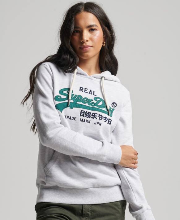 kadınlar Superdry açık gri vintage logo miras fırçalanmamış kapşonlu NNTB3409