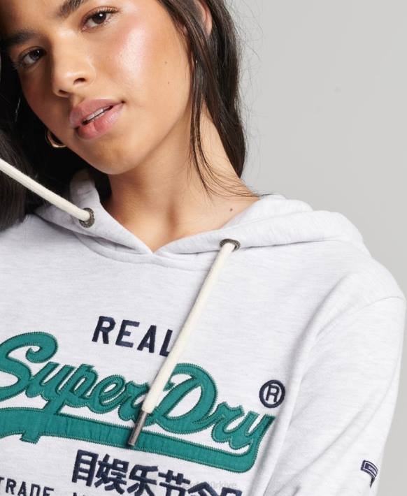 kadınlar Superdry açık gri vintage logo miras fırçalanmamış kapşonlu NNTB3409