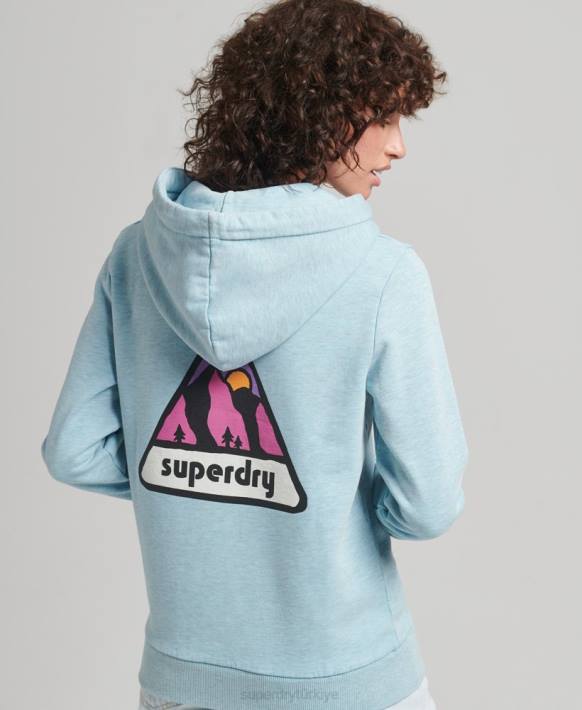 kadınlar Superdry açık mavi 90'lar arazi grafikli kapüşonlu üst NNTB5907