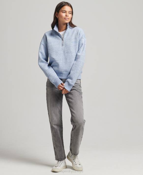 kadınlar Superdry açık mavi organik pamuklu eski logo henley sweatshirt NNTB6105