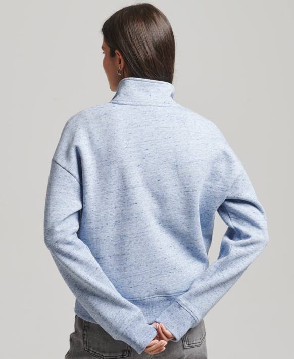 kadınlar Superdry açık mavi organik pamuklu eski logo henley sweatshirt NNTB6105