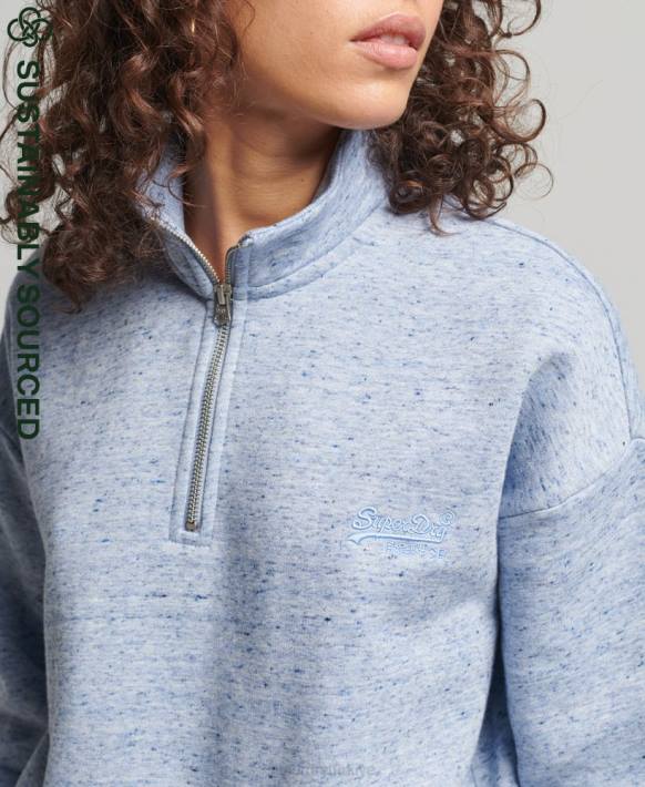kadınlar Superdry açık mavi organik pamuklu eski logo henley sweatshirt NNTB6711