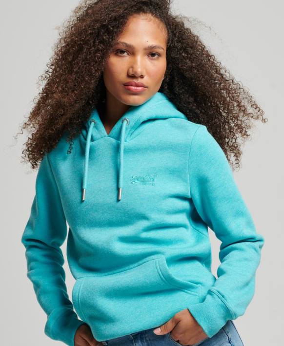 kadınlar Superdry açık mavi vintage logo işlemeli kapşonlu NNTB3437