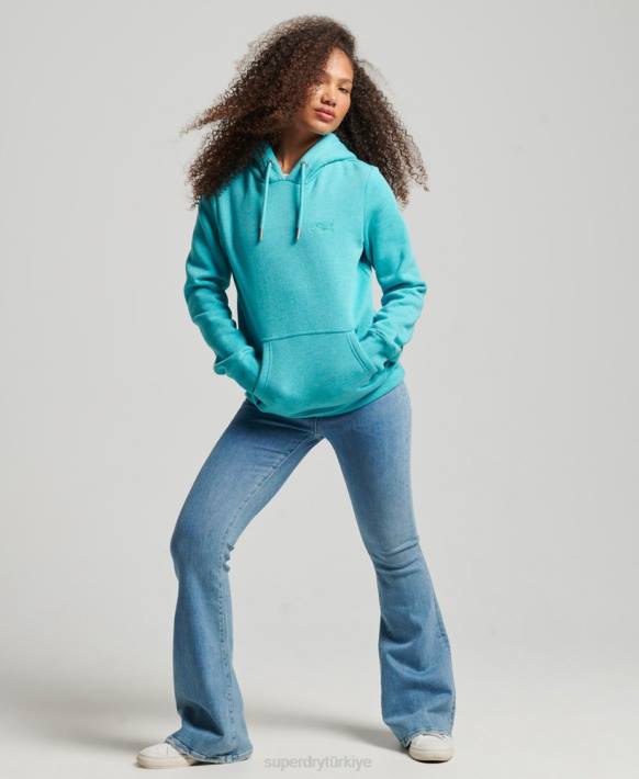 kadınlar Superdry açık mavi vintage logo işlemeli kapşonlu NNTB3437