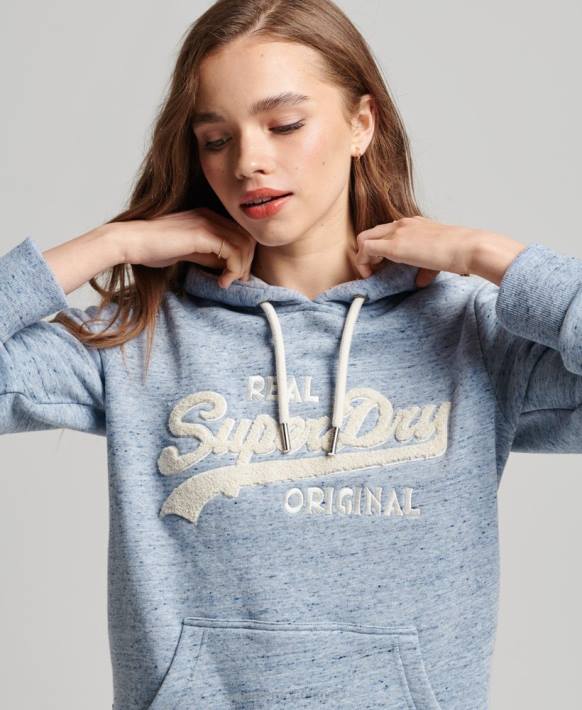kadınlar Superdry açık mavi vintage logo yazılı kolej kapşonlu NNTB2320