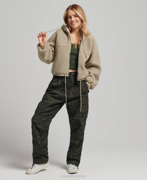 kadınlar Superdry bej borg fermuarlı kapşonlu NNTB5771