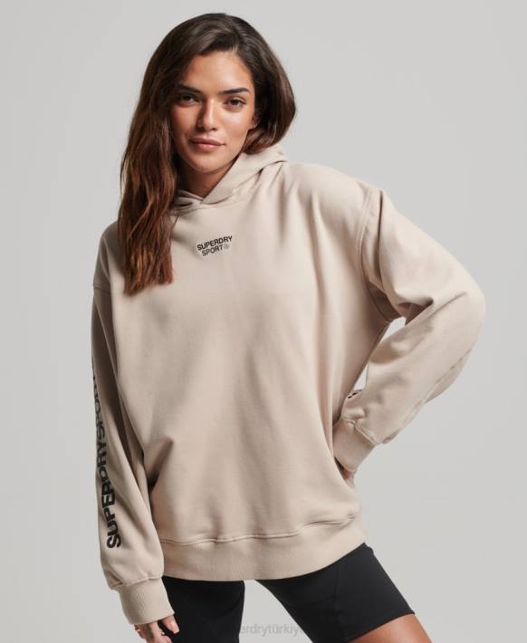 kadınlar Superdry bej çekirdek büyük boy kapşonlu NNTB3381