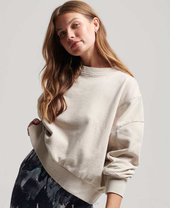 kadınlar Superdry bej organik pamuklu esnek batwing ekip sweatshirt NNTB5924
