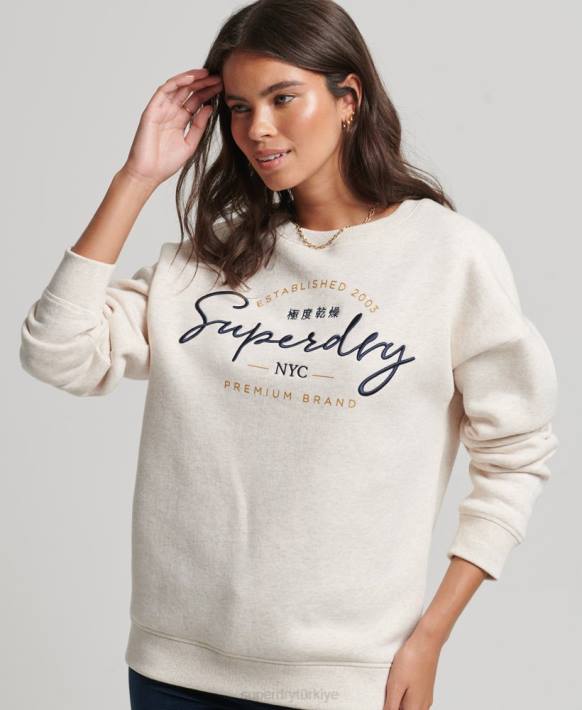 kadınlar Superdry bej yerleşik ekip sweatshirt NNTB3499