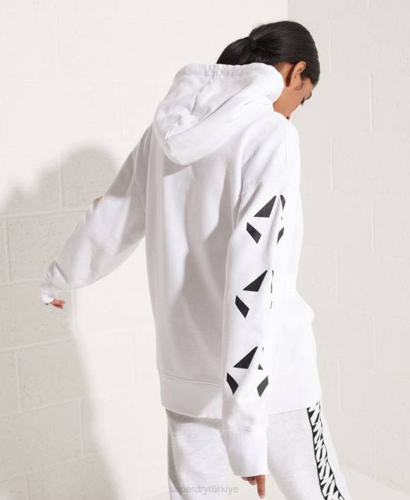 kadınlar Superdry beyaz büyük beden kapüşonlu sweatshirt NNTB5975