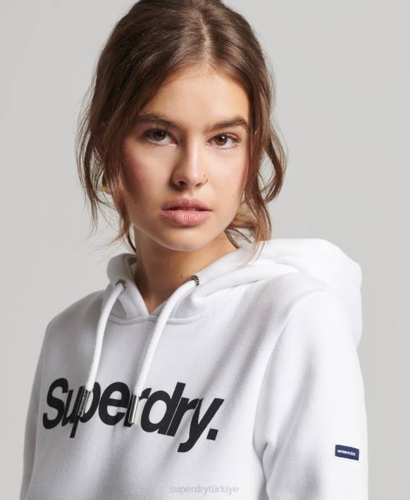 kadınlar Superdry beyaz çekirdek logosu kapşonlu NNTB3466