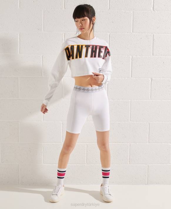 kadınlar Superdry beyaz franchise kırpılmış batwing ekip sweatshirt NNTB3488