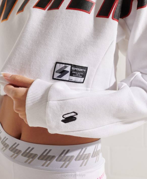 kadınlar Superdry beyaz franchise kırpılmış batwing ekip sweatshirt NNTB3488