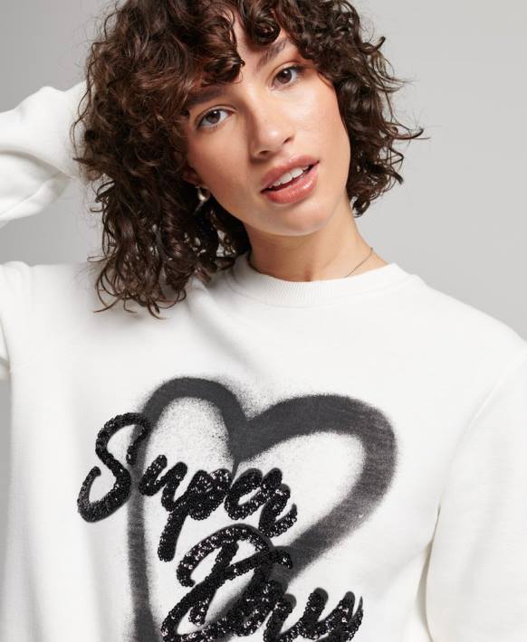 kadınlar Superdry beyaz işlemeli ekip sweatshirt NNTB2263