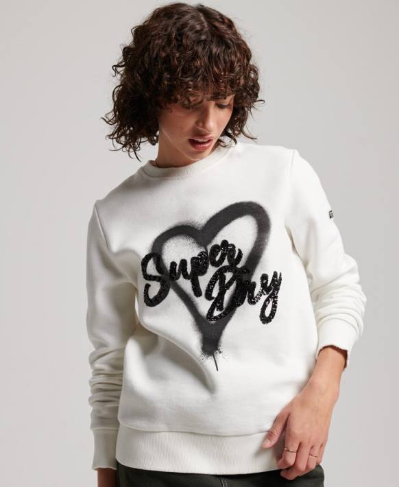 kadınlar Superdry beyaz işlemeli ekip sweatshirt NNTB2263