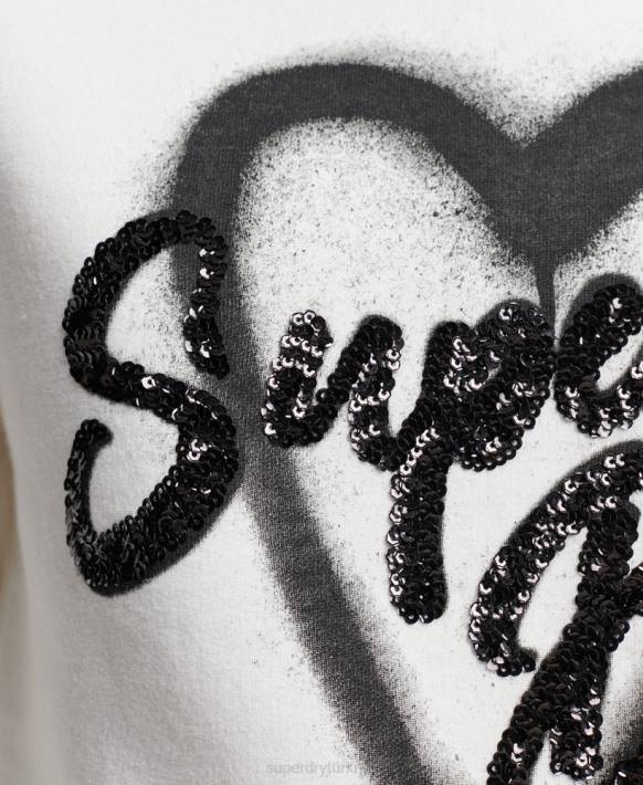 kadınlar Superdry beyaz işlemeli ekip sweatshirt NNTB2263