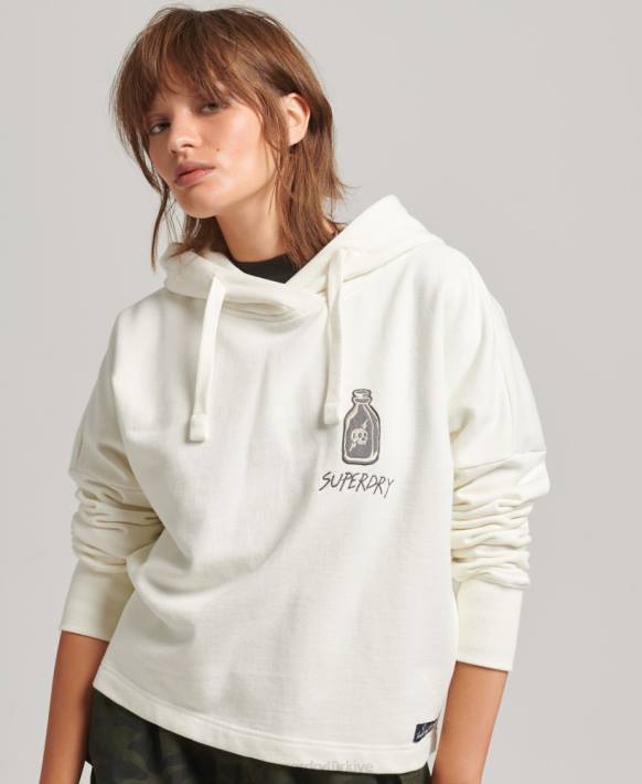 kadınlar Superdry beyaz nostalji yama hoodie NNTB5819